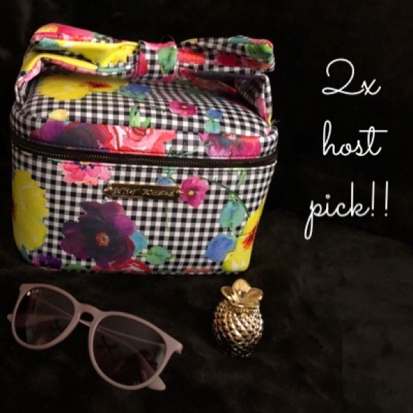 Betsey Johnson Other - 🌼 Checkered Cosmetic Case For Travel BETSEY JOHNSON | Bow Top Traincase Floral